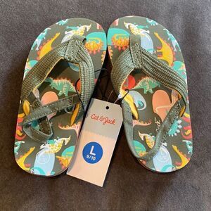 Kids Little Boy Dinosaur Flip Flops Green Size L (9/10)